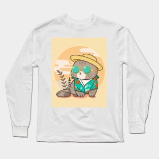 Summer Vacation Cat Long Sleeve T-Shirt